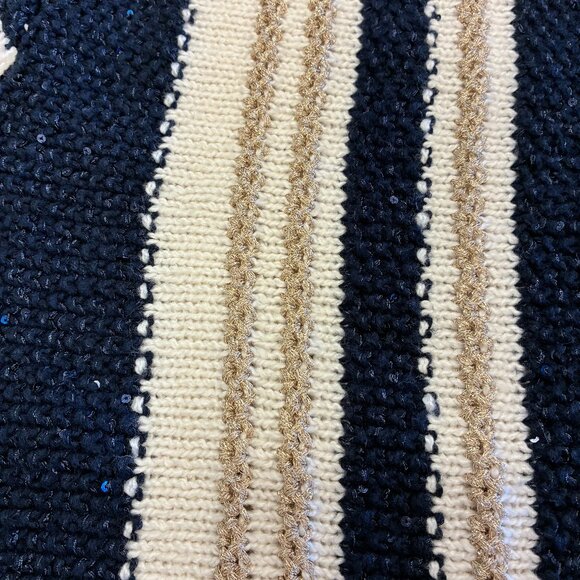 Chico’s Elin Shine Striped Pullover Sweater – Navy Gold Knit 3/4 Sleeve 1 - Picture 3 of 6